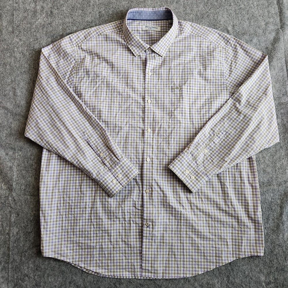 Tommy Bahama Island Zone Gingham Button Up Long Sleeve Shirt Men's 3XL Purple - Picture 2 of 9